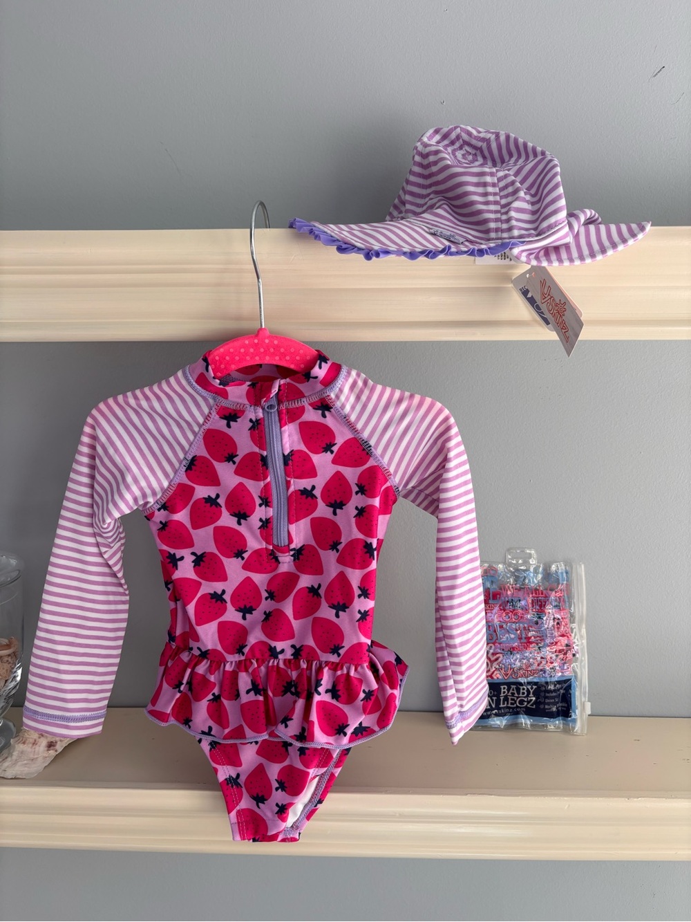 UV Skins - Girls' Pink Strawberry Long-Sleeve One-Piece Rash Guard Swimsuit